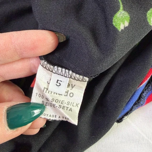 Vintage 80s 90s Leonard 100% silk jersey mikado Floral Women's Tunic Top sz L - Picture 6 of 12